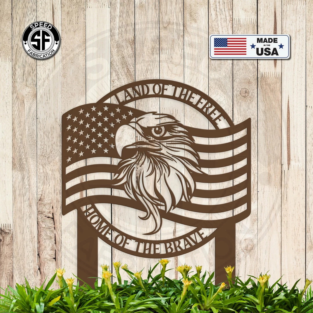 Speed Fabrication American Flag With Eagle Metal Yard Stake - Patriotic Yard Stake