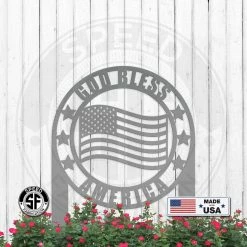 Speed Fabrication Outdoor Patio/Lawn Metal Signs American Flag Lawn Stake- God Bless America - Christian Lawn Ornament