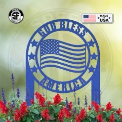 Speed Fabrication Outdoor Patio/Lawn Metal Signs American Flag Lawn Stake- God Bless America - Christian Lawn Ornament