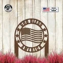 Speed Fabrication Outdoor Patio/Lawn Metal Signs American Flag Lawn Stake- God Bless America - Christian Lawn Ornament