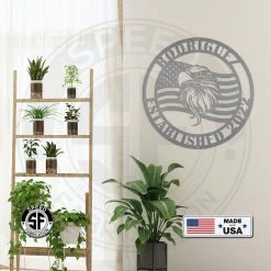 Speed Fabrication Custom Metal Eagle And Flag Sign - Patriotic Door Hanger