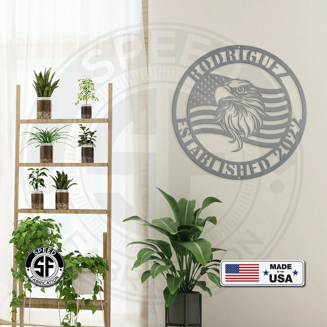 Speed Fabrication Custom Metal Eagle And Flag Sign - Patriotic Door Hanger