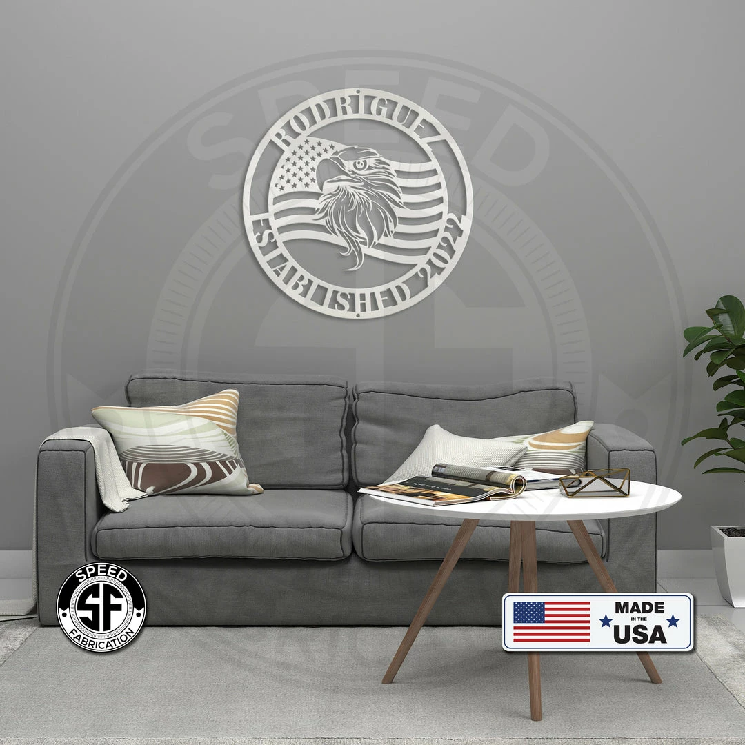 Speed Fabrication Custom Metal Eagle And Flag Sign - Patriotic Door Hanger