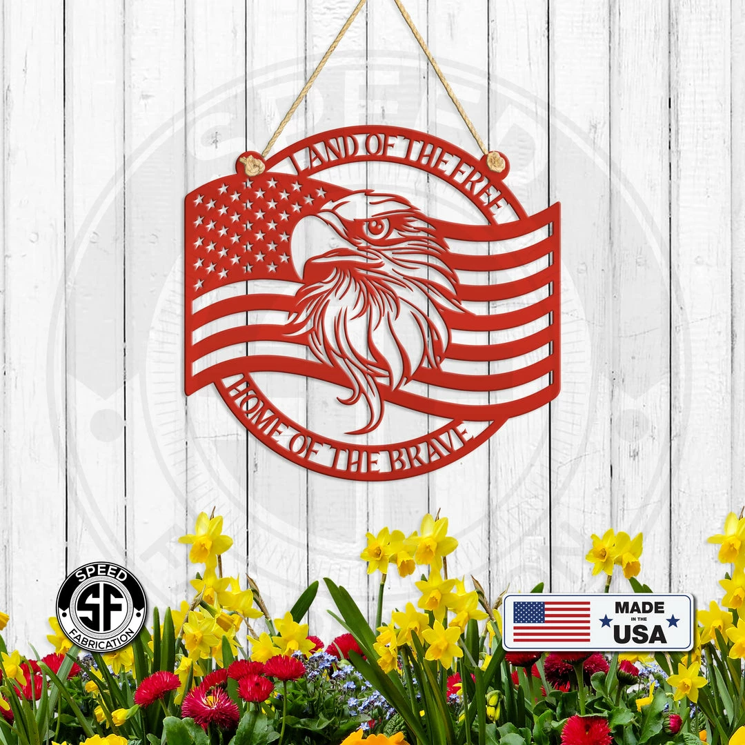 Speed Fabrication Patriotic Metal Sign With American Flag And Eagle