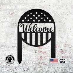 Speed Fabrication Outdoor Patio/Lawn Metal Signs American Flag Welcome Metal Yard Stake - Patriotic Yard Stake