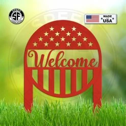 Speed Fabrication Outdoor Patio/Lawn Metal Signs American Flag Welcome Metal Yard Stake - Patriotic Yard Stake