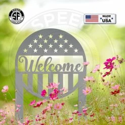 Speed Fabrication Outdoor Patio/Lawn Metal Signs American Flag Welcome Metal Yard Stake - Patriotic Yard Stake