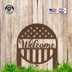 Speed Fabrication Outdoor Patio/Lawn Metal Signs American Flag Welcome Metal Yard Stake - Patriotic Yard Stake