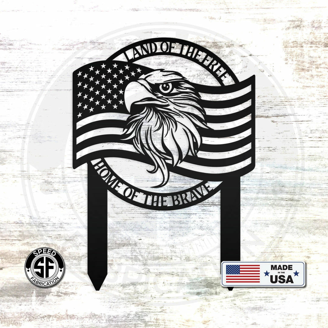 Speed Fabrication American Flag With Eagle Metal Yard Stake - Patriotic Yard Stake