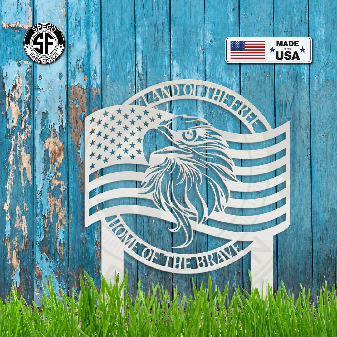 Speed Fabrication American Flag With Eagle Metal Yard Stake - Patriotic Yard Stake
