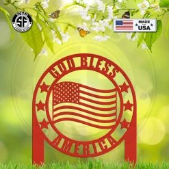 Speed Fabrication Outdoor Patio/Lawn Metal Signs American Flag Lawn Stake- God Bless America - Christian Lawn Ornament