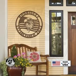 Speed Fabrication Custom Metal Eagle And Flag Sign - Patriotic Door Hanger
