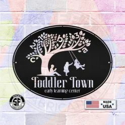 Speed Fabrication Business Indoor & Outdoor Metal Signs Custom Oval Daycare Business Metal Sign - Child Daycare-Preschool Sign