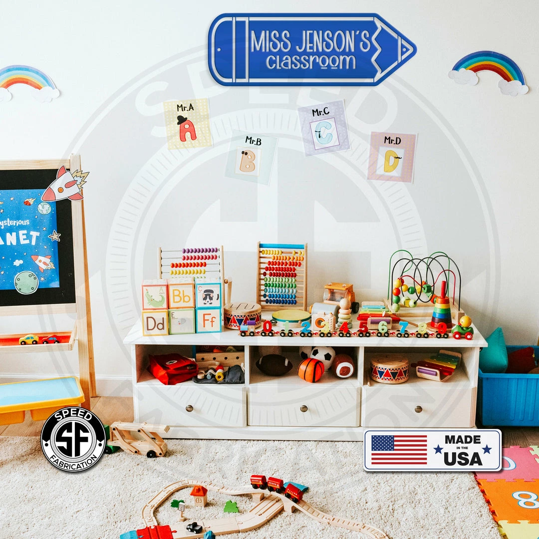 Speed Fabrication Custom Teacher Name Metal Sign - Personalized Classroom Sign - Gift For Teacher - Make Your Own Wording