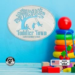 Speed Fabrication Business Indoor & Outdoor Metal Signs Custom Oval Daycare Business Metal Sign - Child Daycare-Preschool Sign