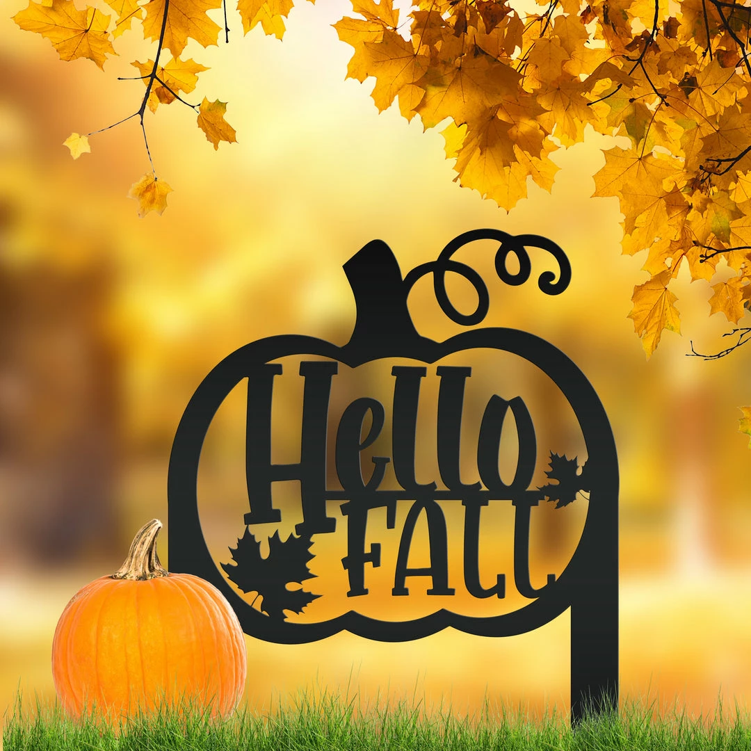 Speed Fabrication Fall/Autumn Metal Signs Hello Fall Pumpkin Metal Yard Stake