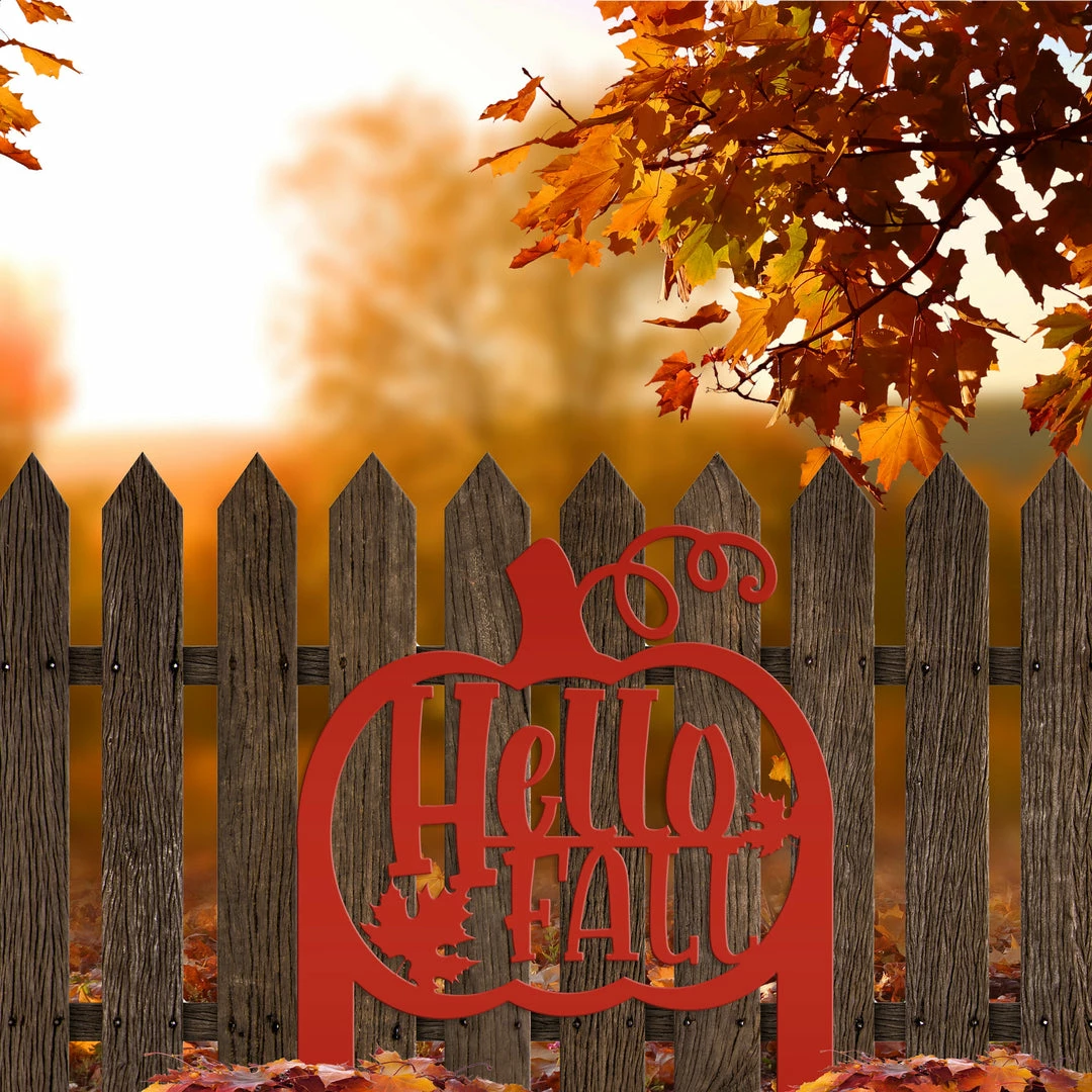 Speed Fabrication Fall/Autumn Metal Signs Hello Fall Pumpkin Metal Yard Stake
