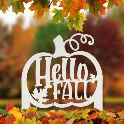 Speed Fabrication Fall/Autumn Metal Signs Hello Fall Pumpkin Metal Yard Stake
