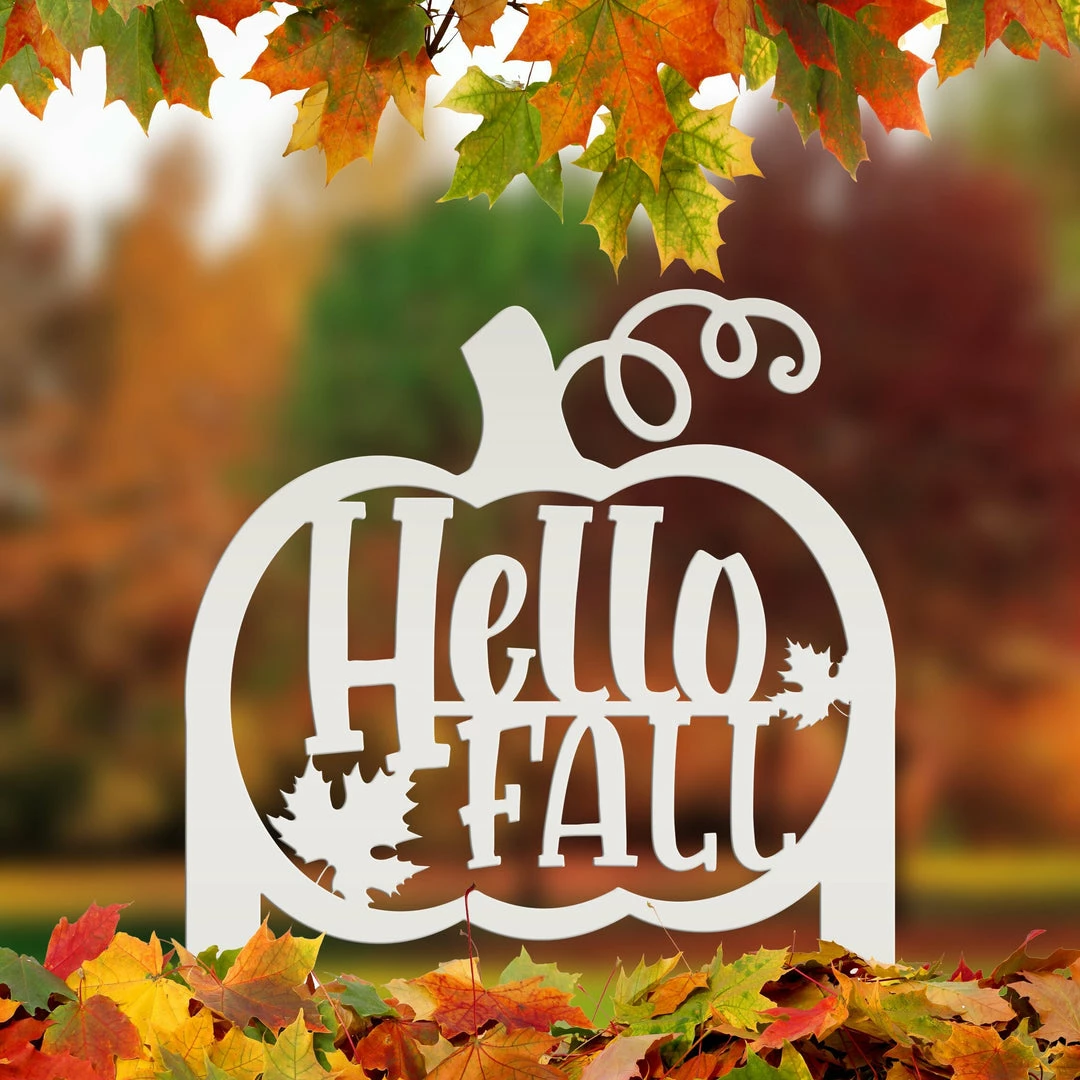 Speed Fabrication Fall/Autumn Metal Signs Hello Fall Pumpkin Metal Yard Stake