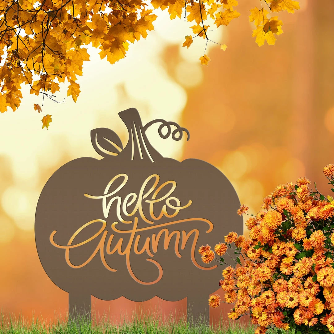 Speed Fabrication Hello Autumn Metal Sign - Pumpkin Yard Sign Fall/Autumn Metal Signs