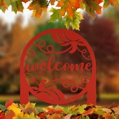 Speed Fabrication Pumpkin Welcome Sign - Fall Metal Yard Stake - Metal Yard Sign With Pumpkin