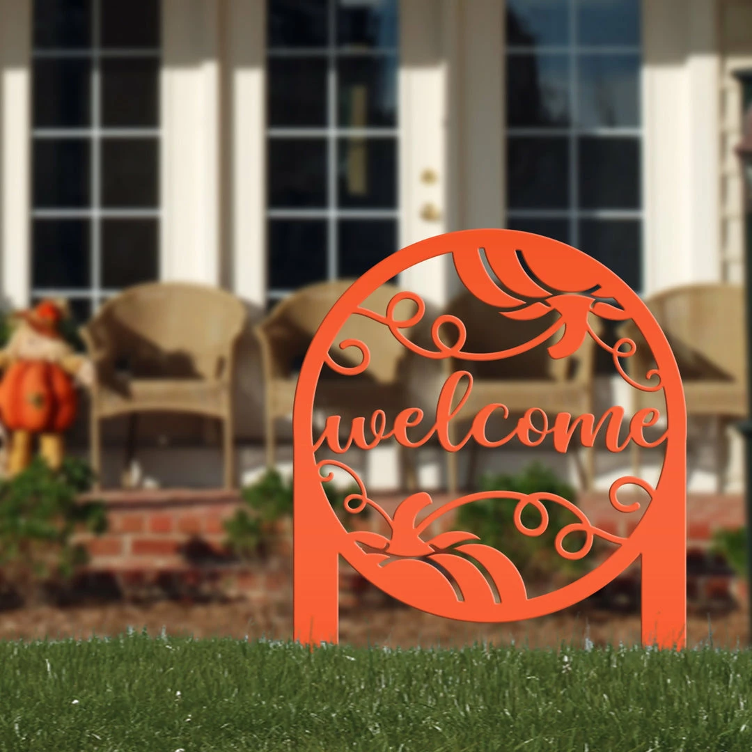 Speed Fabrication Pumpkin Welcome Sign - Fall Metal Yard Stake - Metal Yard Sign With Pumpkin