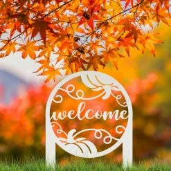 Speed Fabrication Pumpkin Welcome Sign - Fall Metal Yard Stake - Metal Yard Sign With Pumpkin