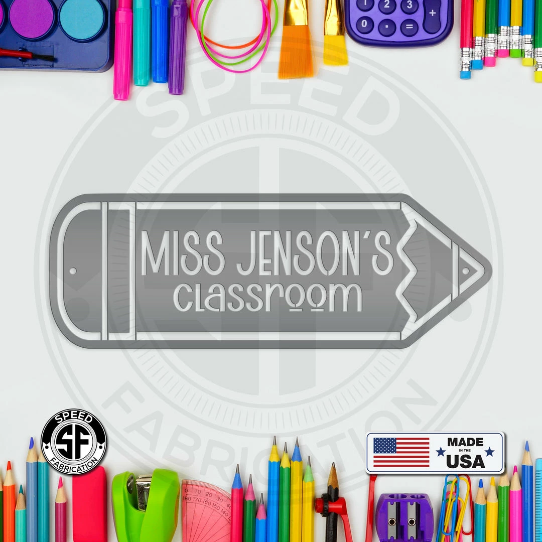 Speed Fabrication Custom Teacher Name Metal Sign - Personalized Classroom Sign - Gift For Teacher - Make Your Own Wording