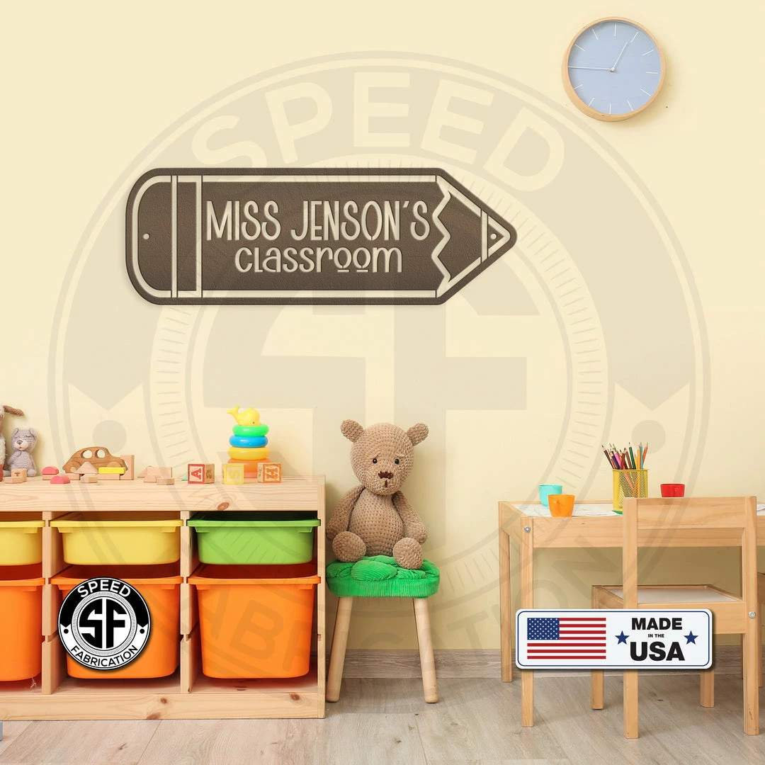 Speed Fabrication Custom Teacher Name Metal Sign - Personalized Classroom Sign - Gift For Teacher - Make Your Own Wording