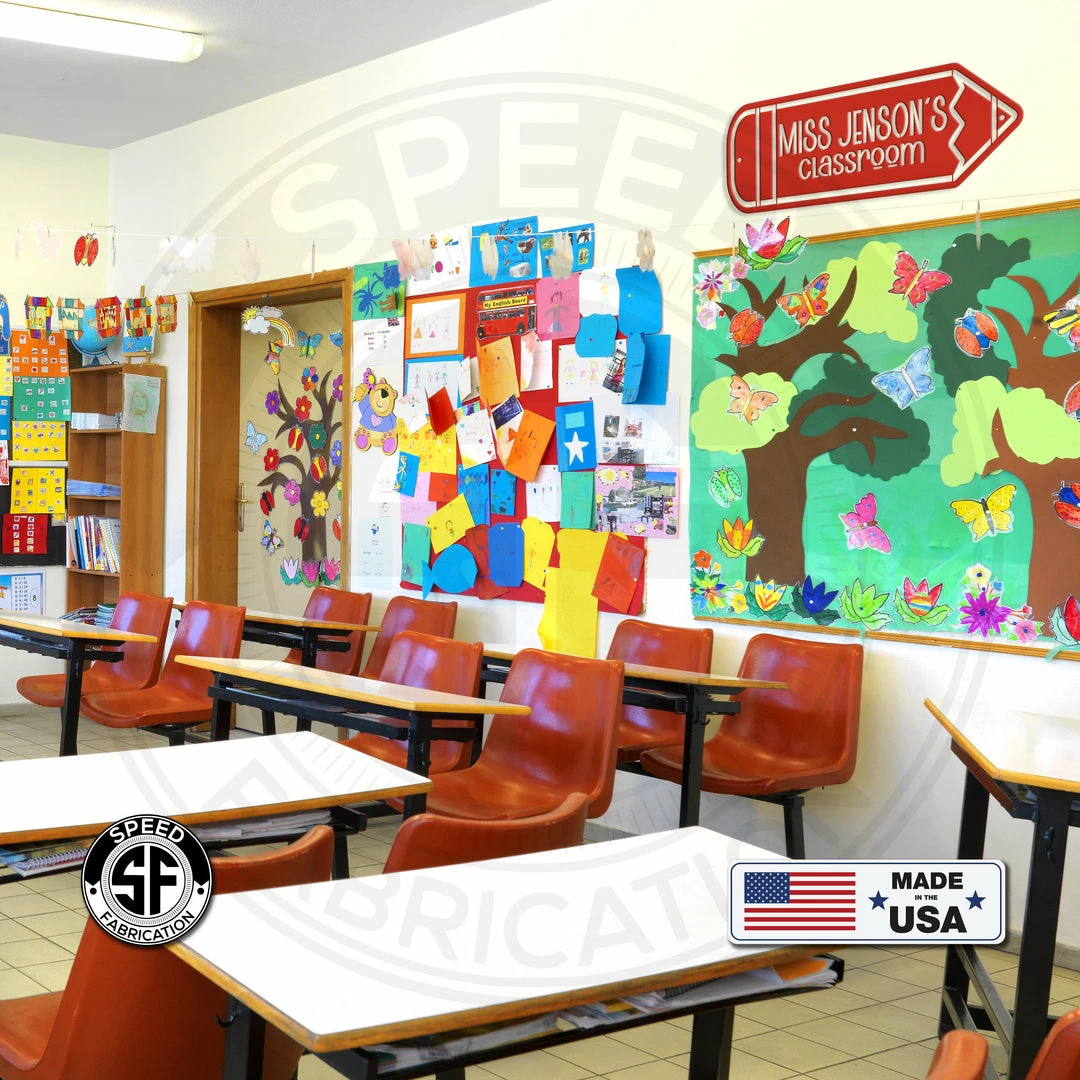 Speed Fabrication Custom Teacher Name Metal Sign - Personalized Classroom Sign - Gift For Teacher - Make Your Own Wording