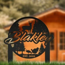 Speed Fabrication Custom Deer And Turkey Metal Yard Stake - Your Wording Custom Lawn Sign - Precision Laser Cut