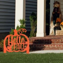 Speed Fabrication Fall/Autumn Metal Signs Hello Fall Pumpkin Metal Yard Stake