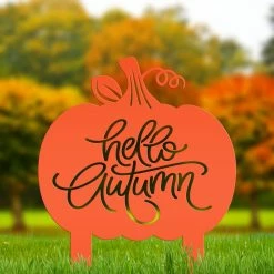 Speed Fabrication Hello Autumn Metal Sign - Pumpkin Yard Sign Fall/Autumn Metal Signs