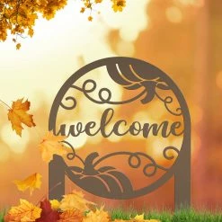 Speed Fabrication Pumpkin Welcome Sign - Fall Metal Yard Stake - Metal Yard Sign With Pumpkin