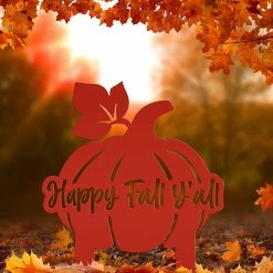 Speed Fabrication Fall/Autumn Metal Signs Happy Fall Y'all Pumpkin Metal Yard Stake - Autumn Decor
