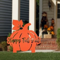 Speed Fabrication Fall/Autumn Metal Signs Happy Fall Y'all Pumpkin Metal Yard Stake - Autumn Decor
