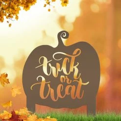 Speed Fabrication Fall/Autumn Metal Signs Trick Or Treat Metal Yard Stake - Halloween Pumpkin Decor