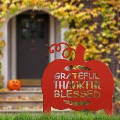 Speed Fabrication Fall/Autumn Metal Signs Grateful Thankful Blessed Metal Yard Stake - Autumn Decor