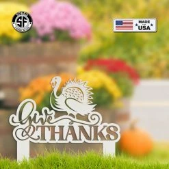 Speed Fabrication Give Thanks Turkey Metal Yard Stake - Autumn Decor Fall/Autumn Metal Signs