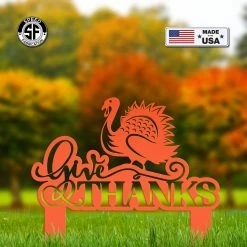 Speed Fabrication Give Thanks Turkey Metal Yard Stake - Autumn Decor Fall/Autumn Metal Signs