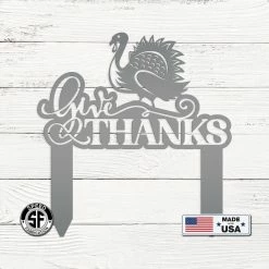 Speed Fabrication Give Thanks Turkey Metal Yard Stake - Autumn Decor Fall/Autumn Metal Signs