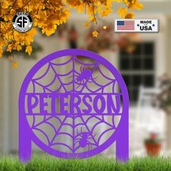 Speed Fabrication Halloween Metal Signs Personalized Spiderweb Metal Yard Stake - Halloween Decor - Outdoor Halloween Decor