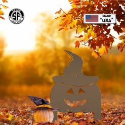 Speed Fabrication Pumpkin With Witch Hat Metal Yard Stake - Halloween Decor