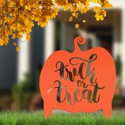 Speed Fabrication Fall/Autumn Metal Signs Trick Or Treat Metal Yard Stake - Halloween Pumpkin Decor
