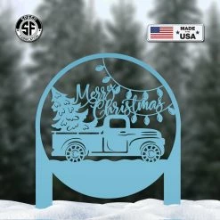 Speed Fabrication Christmas Metal Signs Merry Christmas Truck Metal Yard Stake - Outdoor Christmas Decor