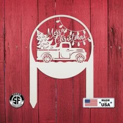 Speed Fabrication Christmas Metal Signs Merry Christmas Truck Metal Yard Stake - Outdoor Christmas Decor