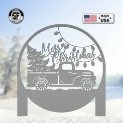 Speed Fabrication Christmas Metal Signs Merry Christmas Truck Metal Yard Stake - Outdoor Christmas Decor