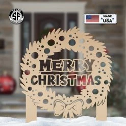 Speed Fabrication Christmas Metal Signs Metal Christmas Wreath Metal Yard Stake, Holiday Decor, Outdoor Christmas Decorations