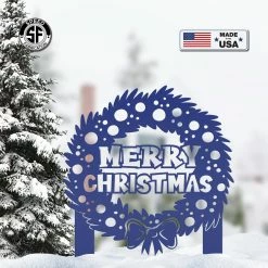 Speed Fabrication Christmas Metal Signs Metal Christmas Wreath Metal Yard Stake, Holiday Decor, Outdoor Christmas Decorations