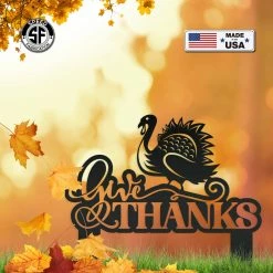 Speed Fabrication Give Thanks Turkey Metal Yard Stake - Autumn Decor Fall/Autumn Metal Signs